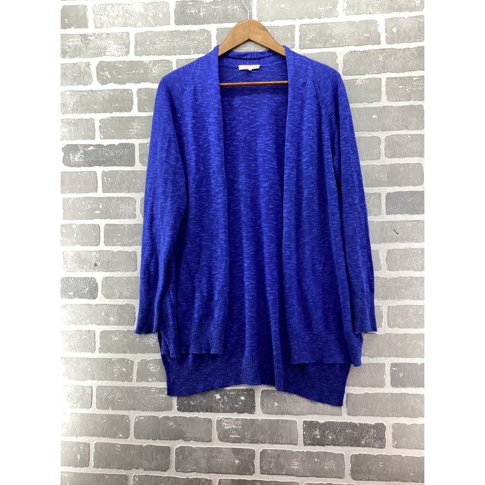 Eileen Fisher Royal Blue Linen Cotton Open Front Cardigan Sweater Medium Womens
